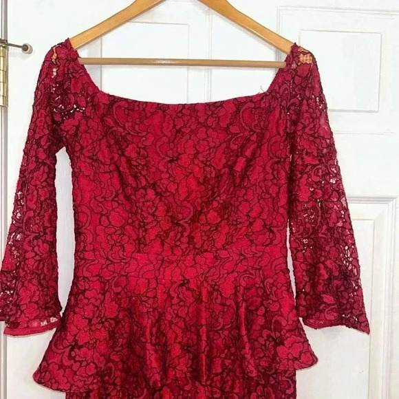 Laundry by Shelli Segal Women's Red Lace Off-the-shoulder Peplum Dress Size 4 - Picture 5 of 16